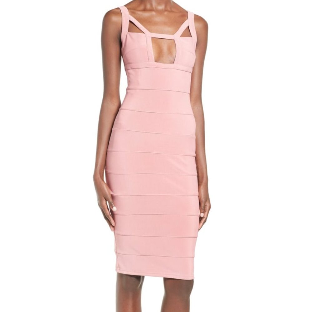 Missguided Pink Bandage Open Front Midi Dress US Size 6